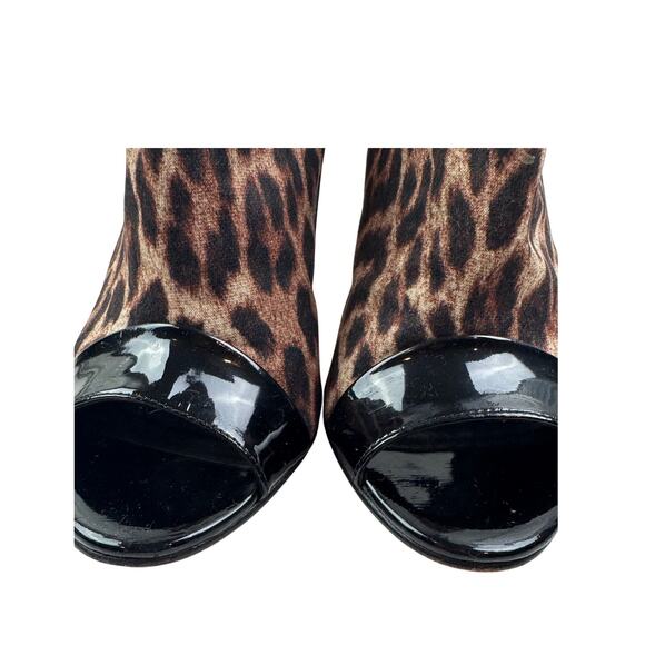 Donald J Pliner Mink Leopard & Black Patent Leather Peep Toe Slingback Heels 7 - Picture 4 of 10